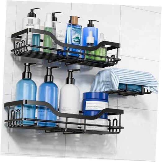 3-Pack Shower Caddy with Soap Holder, Adhesive Rustproof No Black - Large