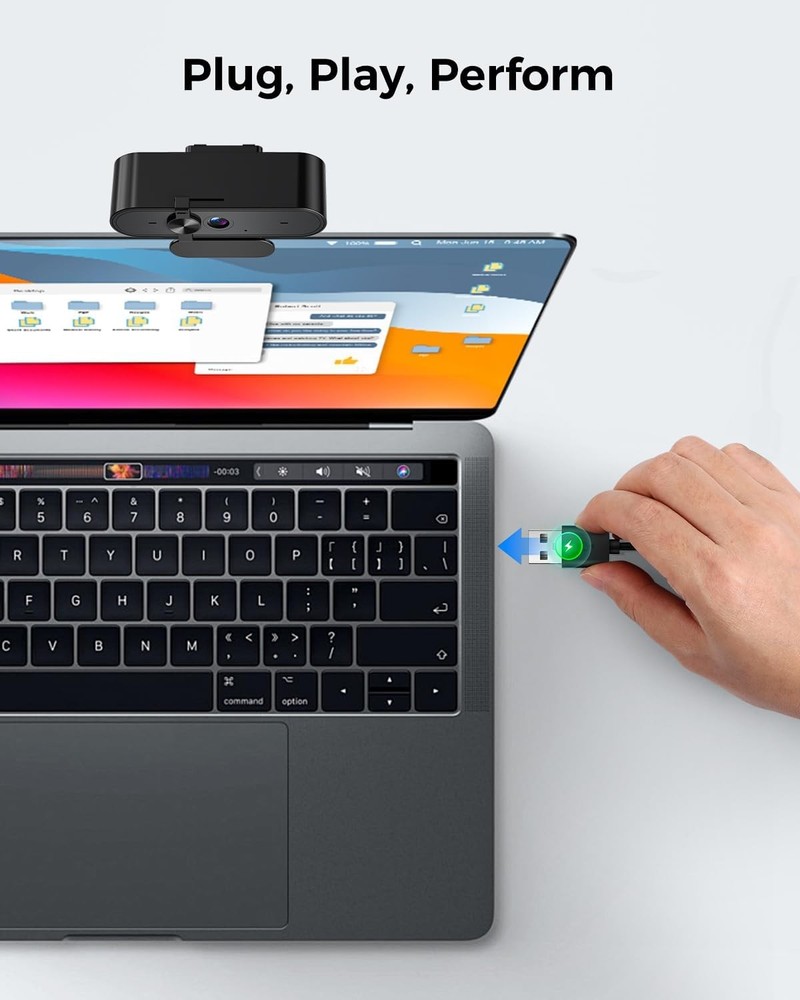 1080P Webcam Computer Camera with Microphone & Wide View - Auto Light Correction