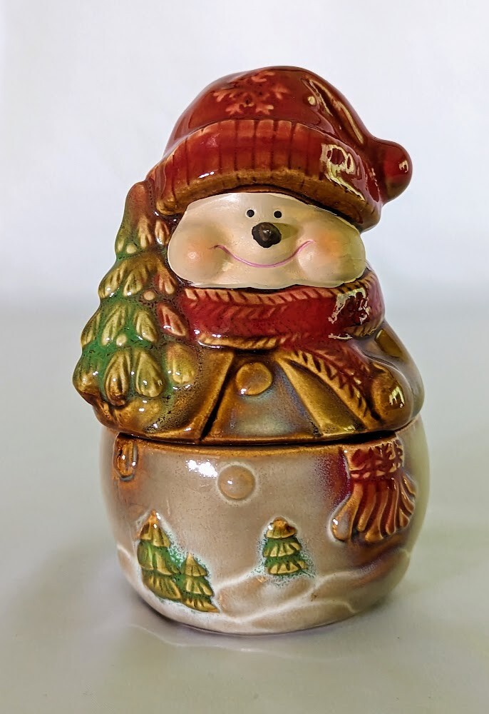 Snowman Covered Sugar Bowl without Spoon, 5.5" Tall