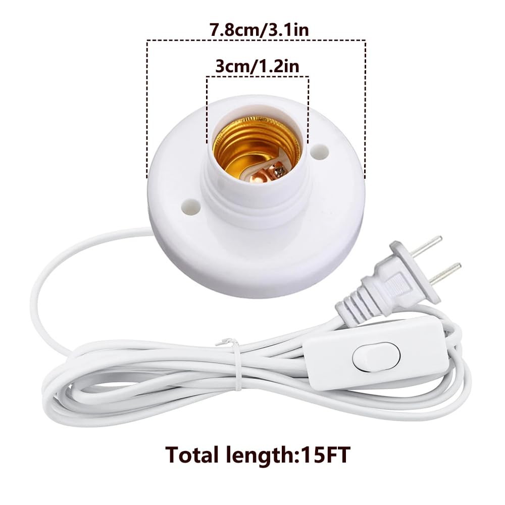 15ft Light Socket with Cord E26/ E27 Light Bulb Socket with On/Off Switch Han...