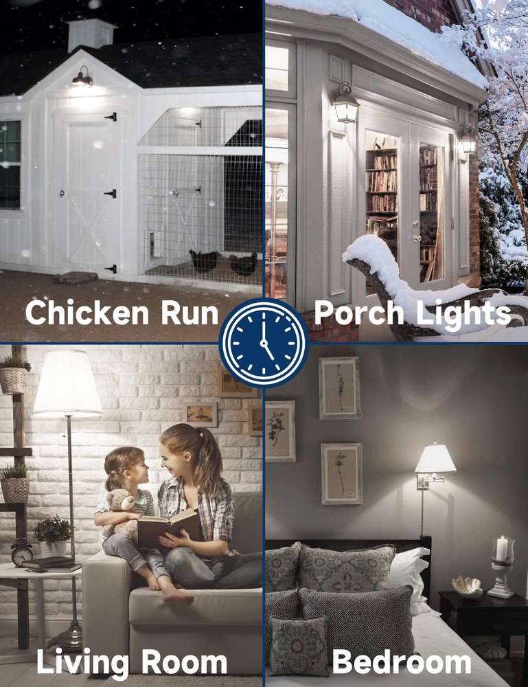 Timer Light Bulbs (4-Pack), 2 Mode: Auto On/Off (1H/3H/6H/12H) or General E26...