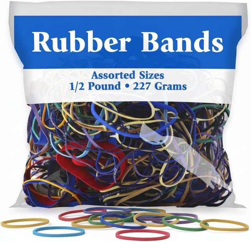 BAZIC Assorted Dimensions 227g/0.5 lbs. Rubber Bands, Multi Color