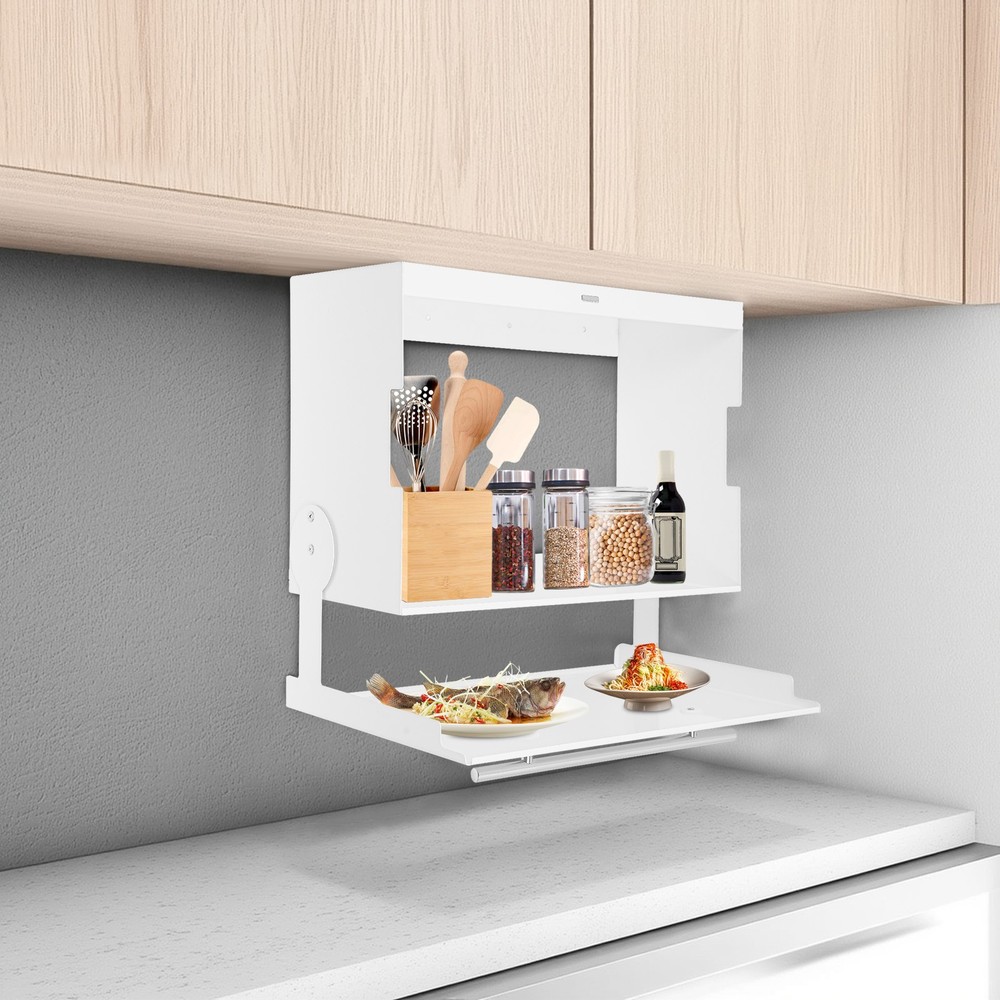 Kitchen Storage Rack with Pull-down Cover, Wall Spice Organizer Under Cabinet