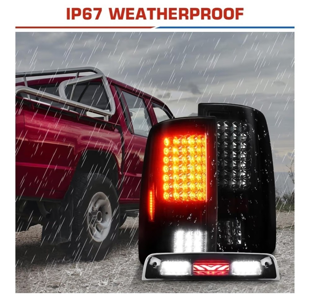 Tail Lights + 3Rd Third Brake Cargo Lamp for Dodge Ram 1500 2009-2010, Ram 2500