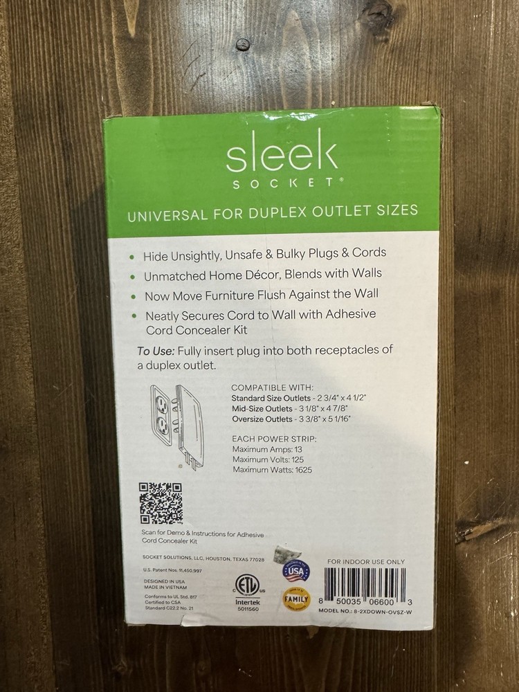 Sleek Socket Original & Patented Ultra-Thin Outlet Concealer with Cord Concealer