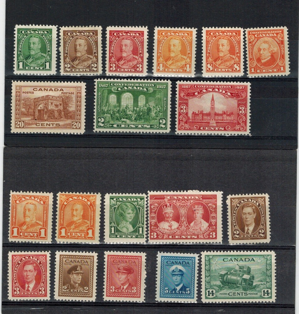 CANADA OLDER MINTS ON A STOCK CARD FROM LIGHT HINGE TO HINGED.
