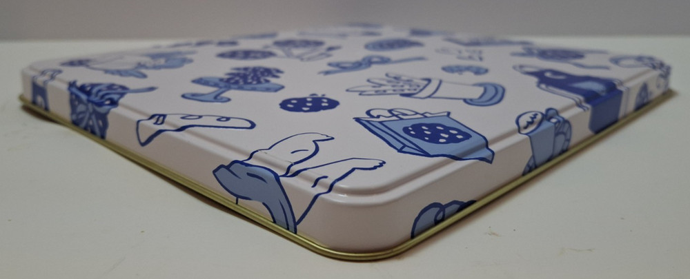 Levian Bakery Embossed Tin Container w/Lid 30th Anniversary Blue & White Empty