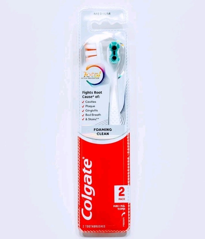 Colgate Total Active Prevention Toothbrush Foaming Clean Medium Bristle 2 Pack