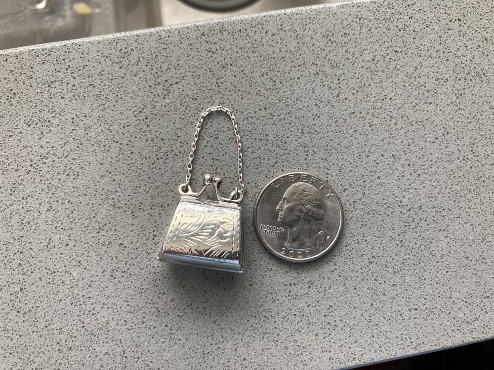 Tiny sterling silver etched purse pill box