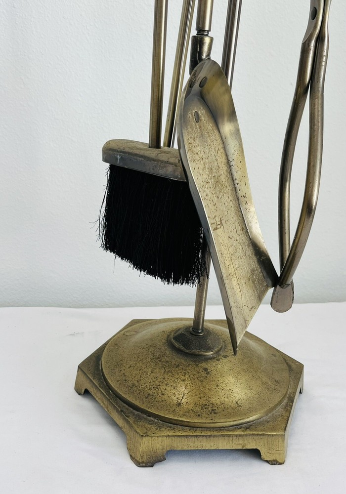 Fireplace Tool Set - Rail on Base Antique Brass