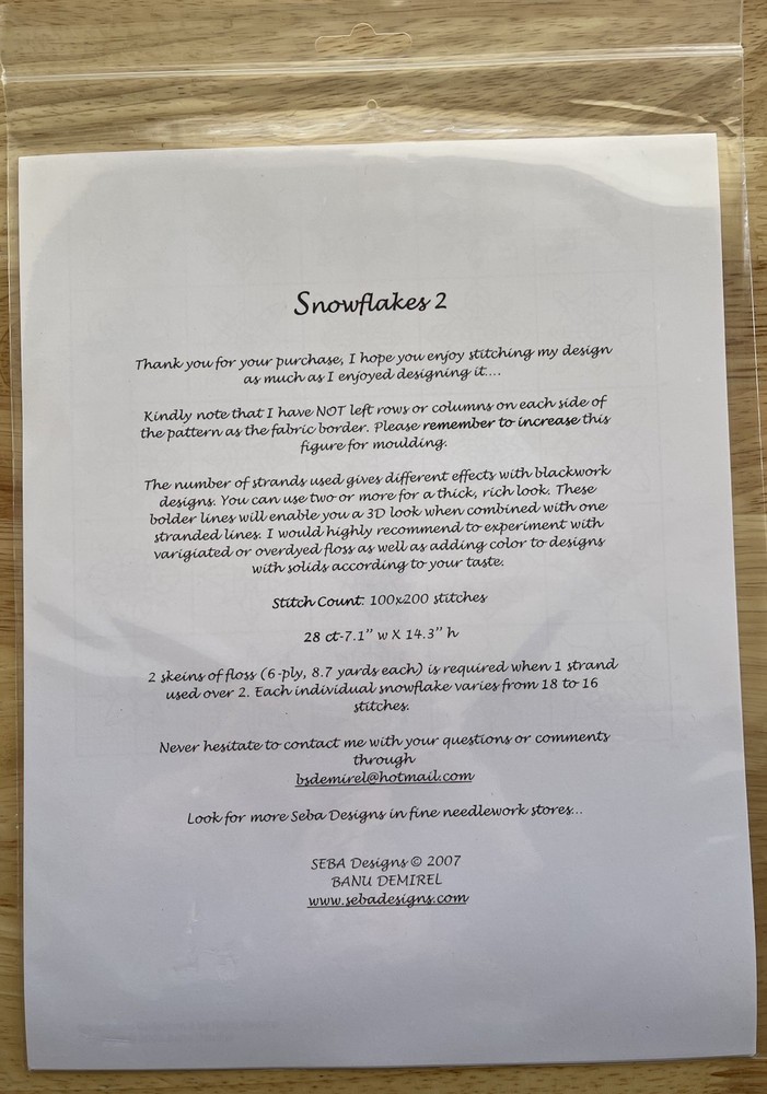 SEBA Designs SNOWFLAKES 2 Blackwork Needlepoint Chart Pattern