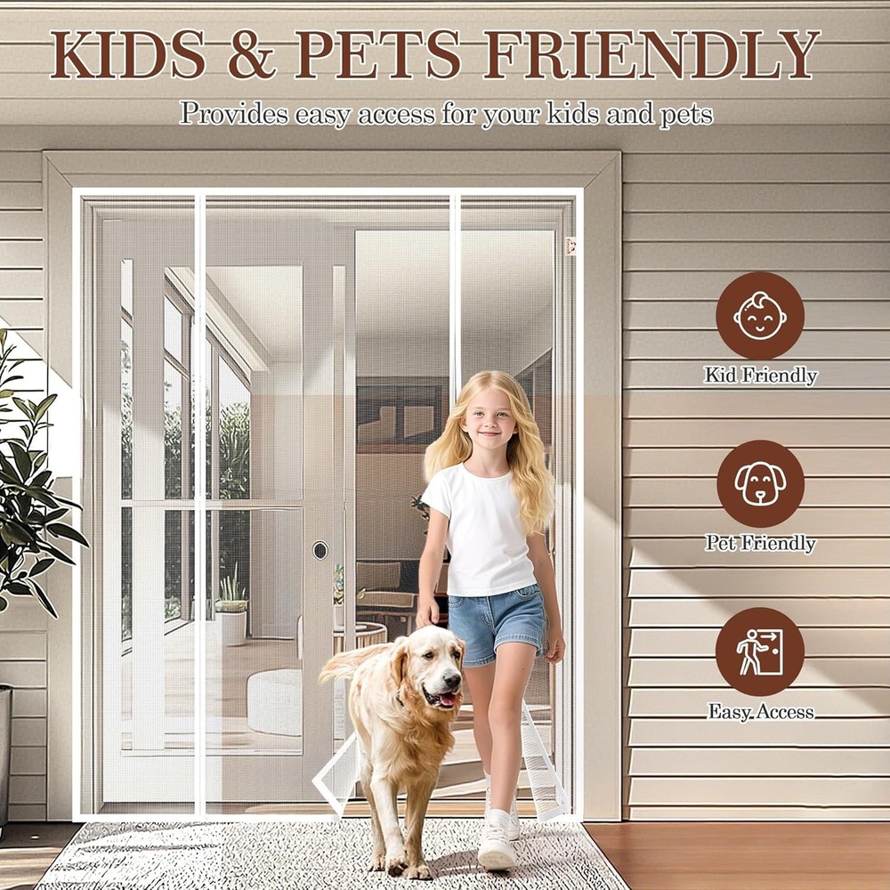White Polyester Screen Door - Double Door Design