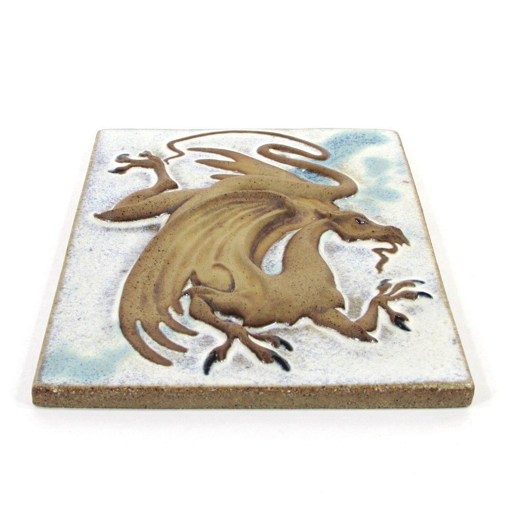 Vtg Elfstone Studio DRAGON 8.5" Wall Tile Clay Bas Relief Signed Meyer 1988