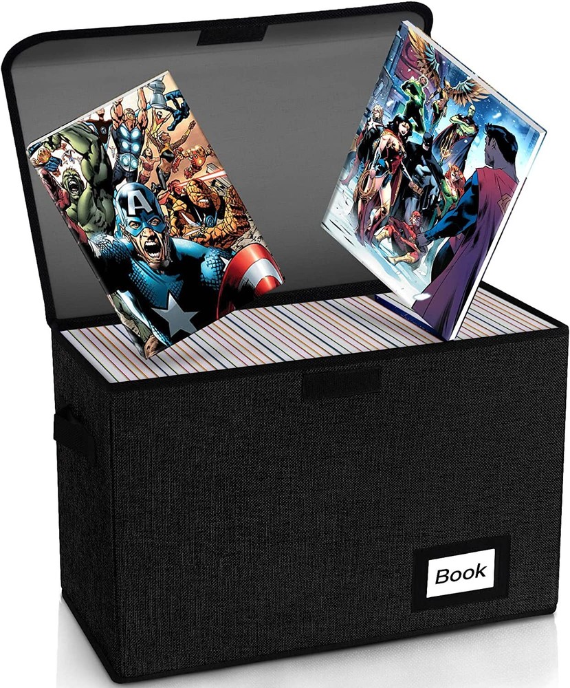 Book Storage Box Organizer Large Collapsible Comic Books Container Holder Shelf