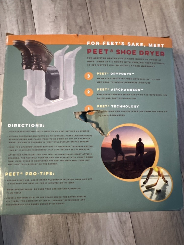 New PEET Executive 2 Pair Shoe Boot Dryer + Timer, (Open Box)