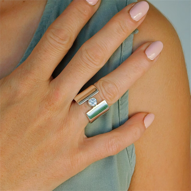 Crystal Solid 925 Sterling Silver Band& Statement Ring Handmade Ring All size