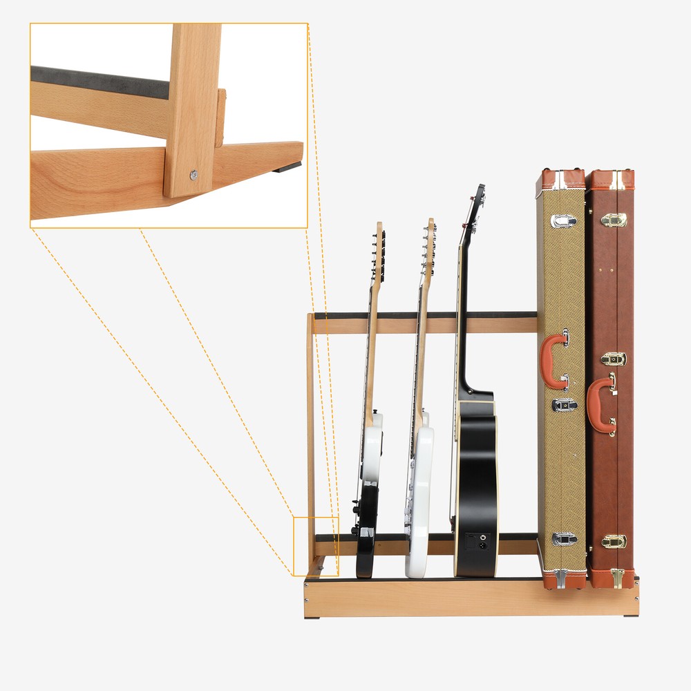 Folding Hardwood Guitar Case Rack for Multi Cabinet Space Saving for Home Studio