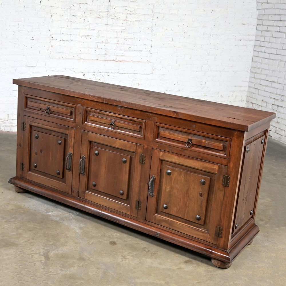 Spanish Revival Rustic Solid Pine Sideboard Style of Artes De Mexico Intern'tnl