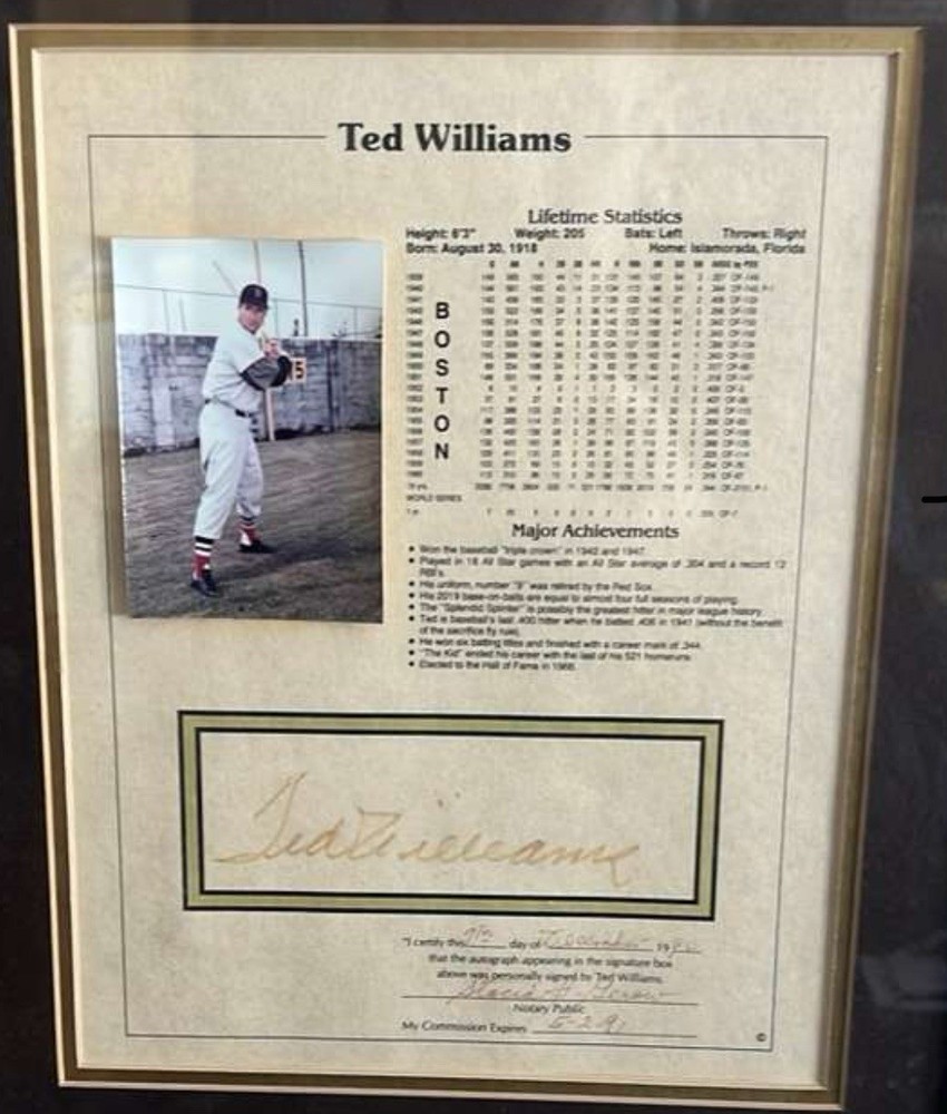 Ted Williams Stat Sheet Auto