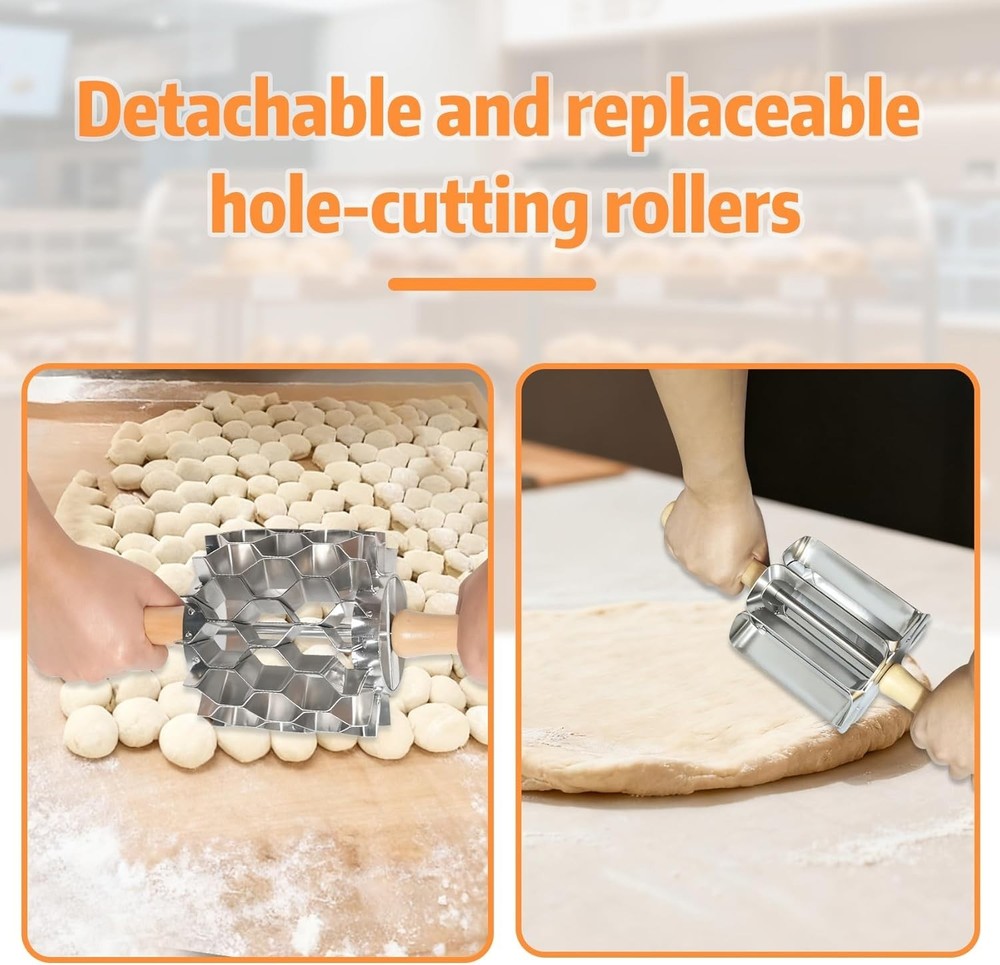 42-Hole Stainless Steel Doughnut Cutter, Replaceable Roller Blade, Doughnut
