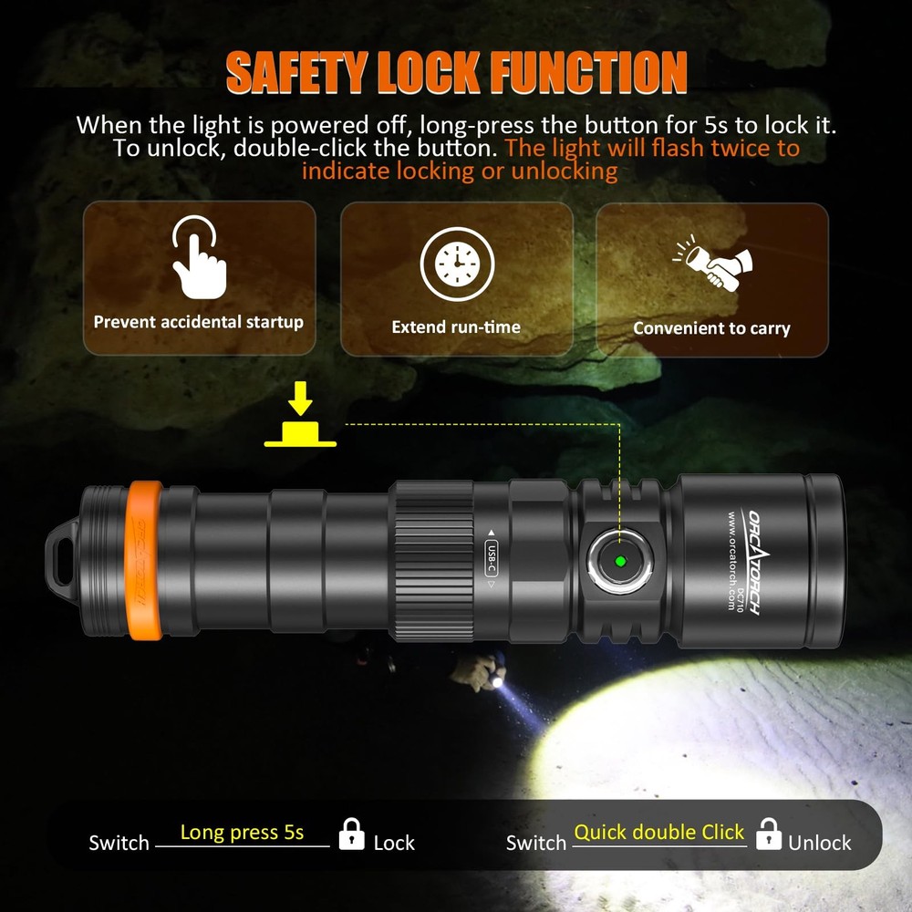 DC710 Scuba Dive Light Rechargeable, 3000 Lumens Super Bright Flashlight, IP6...