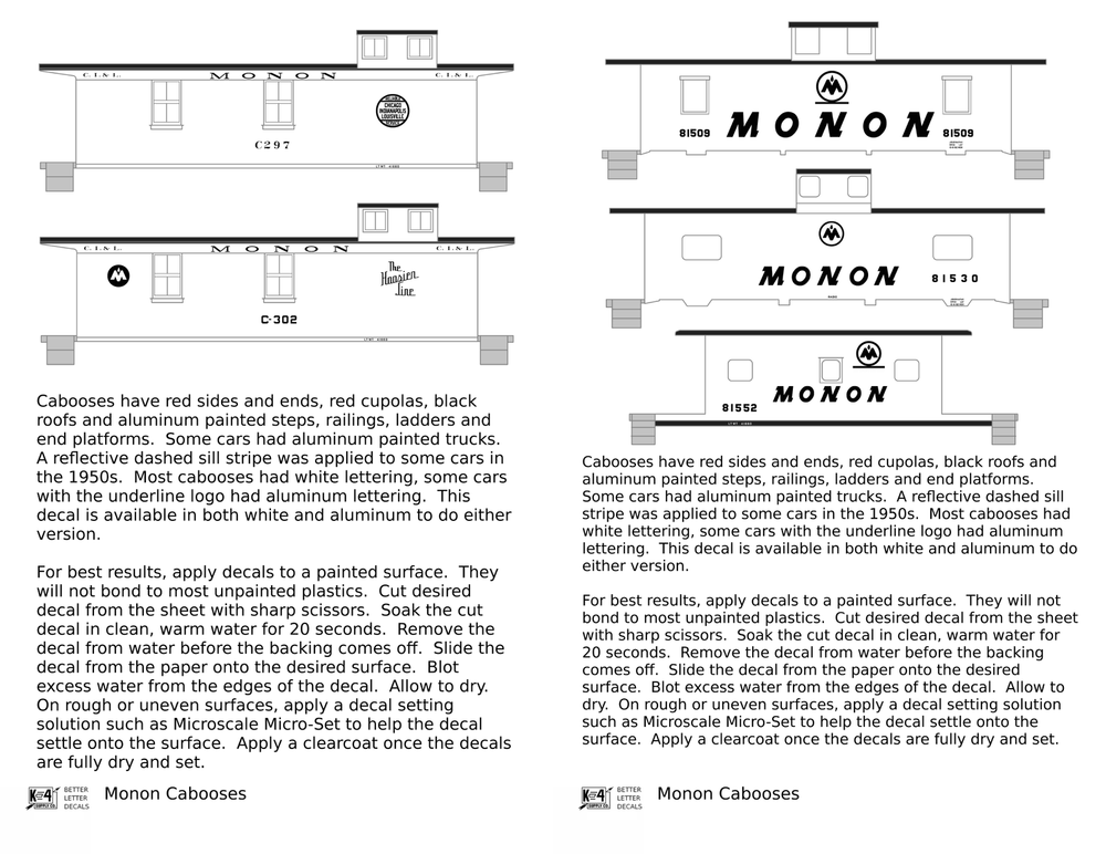 K4 O Scale Decals Monon Caboose White