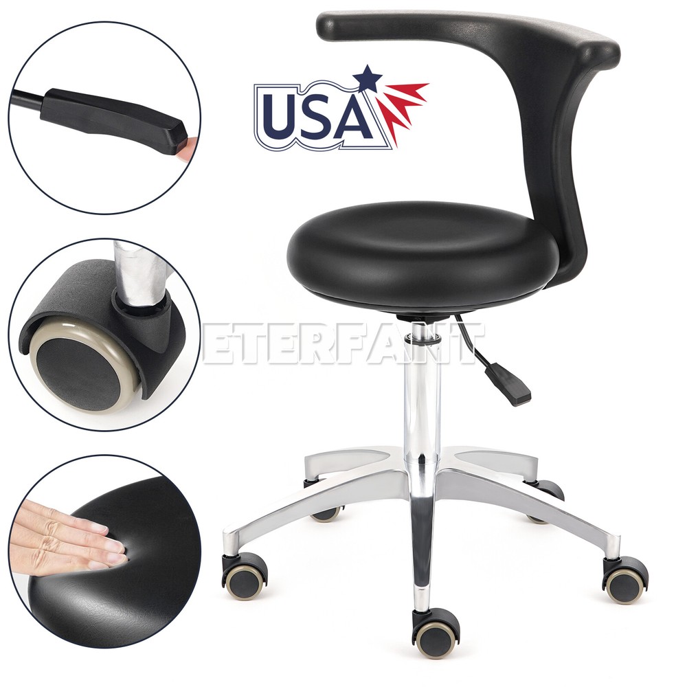 ETERFANT Dental Adjustable Doctor Assistant Stool Mobile Chair PU Leather Black