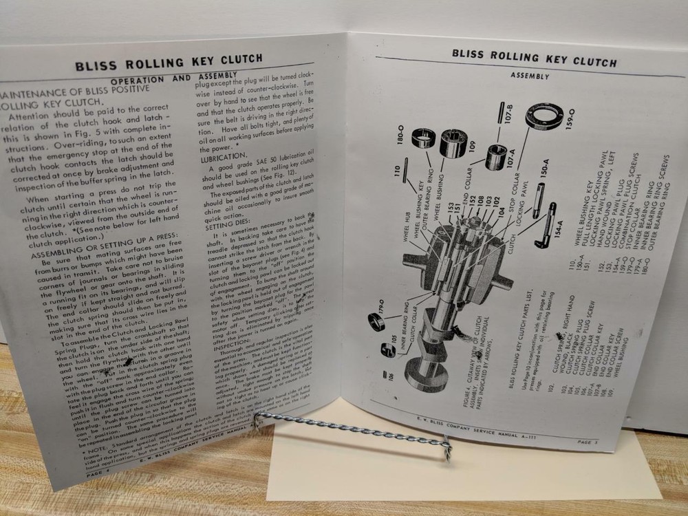 Bliss Rolling Key Clutch Service & Operation Manual