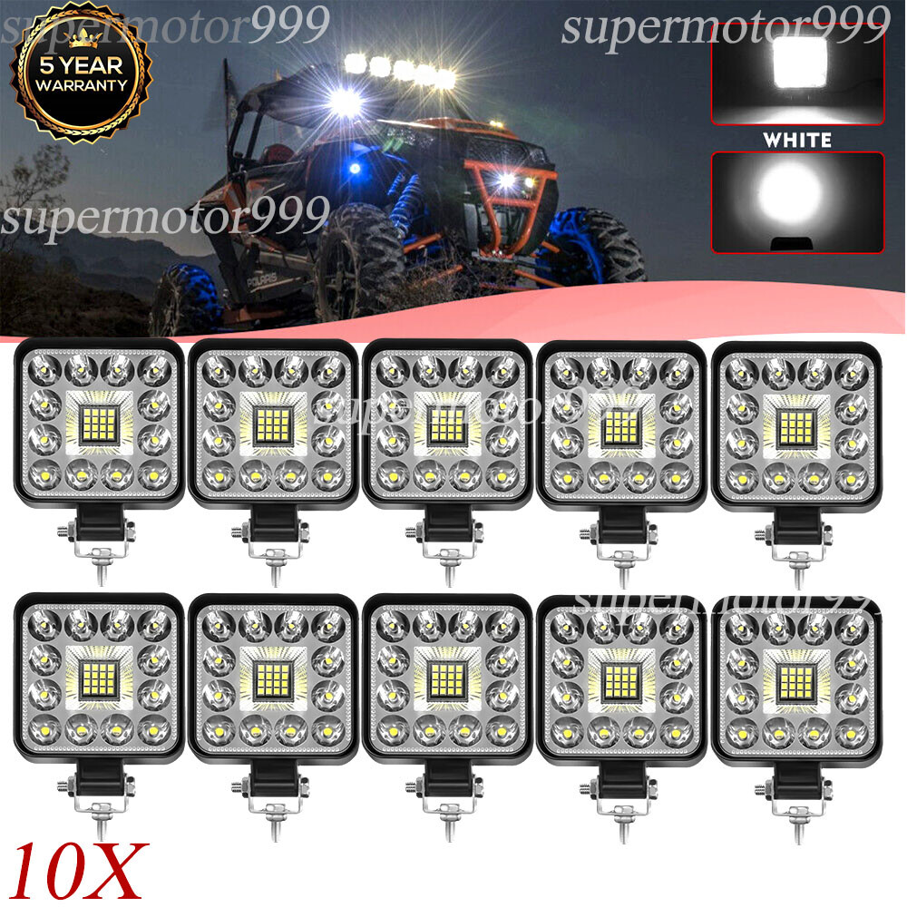 10Pcs 200W LED Work Light Truck OffRoad Tractor Flood Lamp 12V-24V Square 4inch
