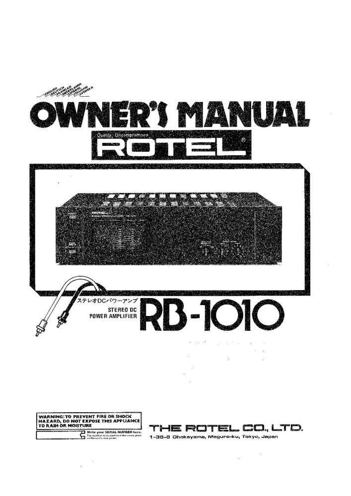 Rotel RB-1010 Amplifier Owners Manual