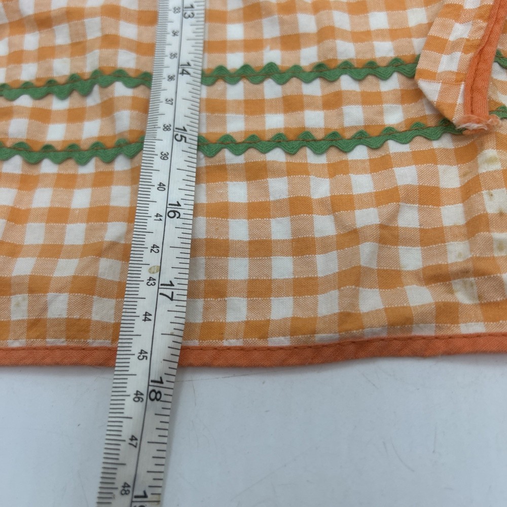 Vintage Half Apron Orange Gingham Check Shabby Chic MCM Kitchen Retro