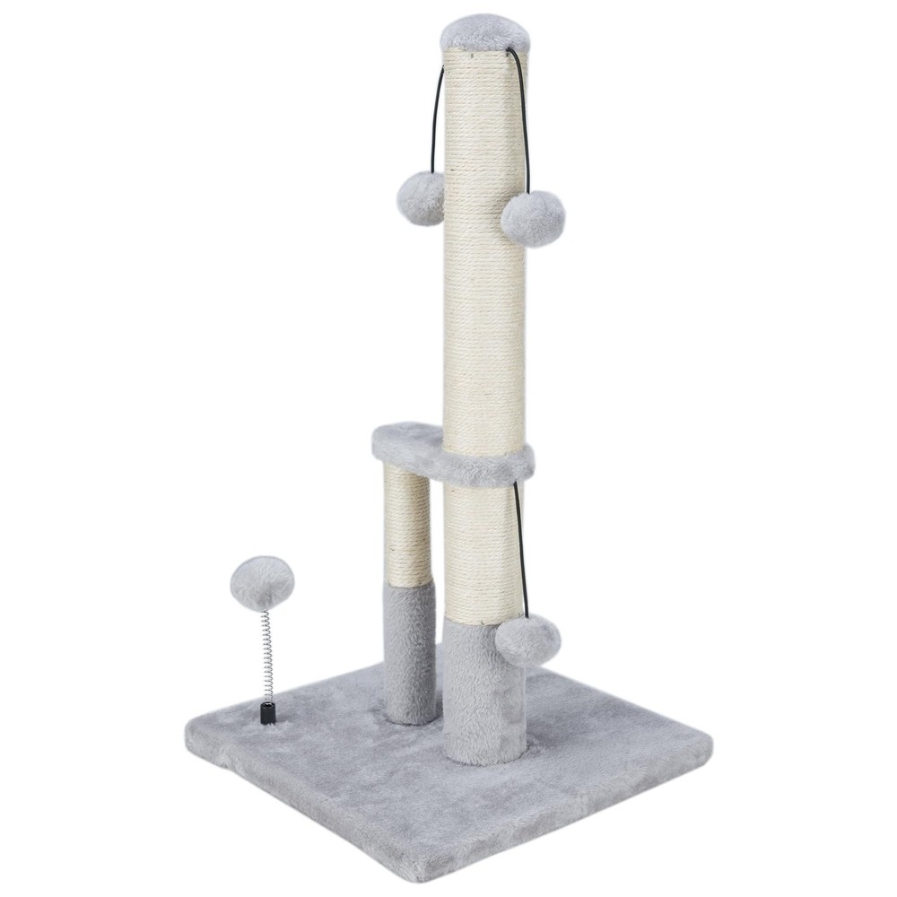 Dimaka Tall Cat Scratching Post, Double Lower Posts Extra Stable Grey