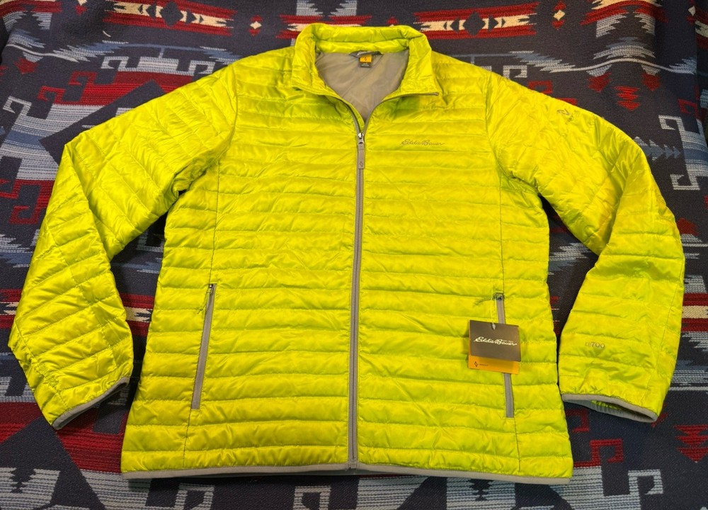 NWT Eddie Bauer Microlight Down Jacket Coat Puffer Mens L 700 Fill Power Limeade