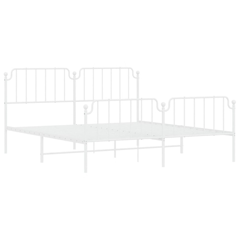 Bed Frame White Powder-Coated Steel Full Bed Frame Rectangular