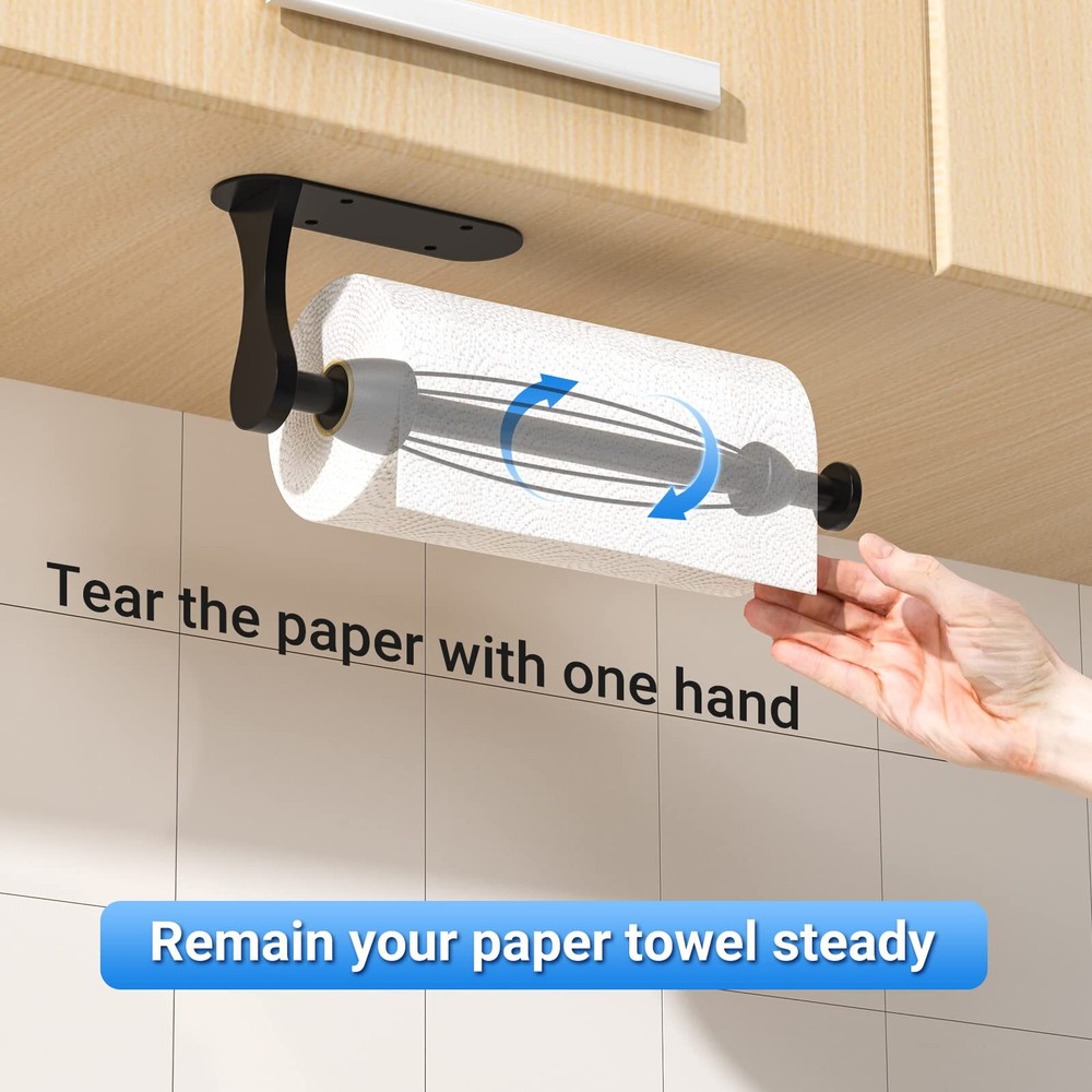 Paper Towel Holder Easy Tear Wall Mount Under Cabinet with Damping Function S...