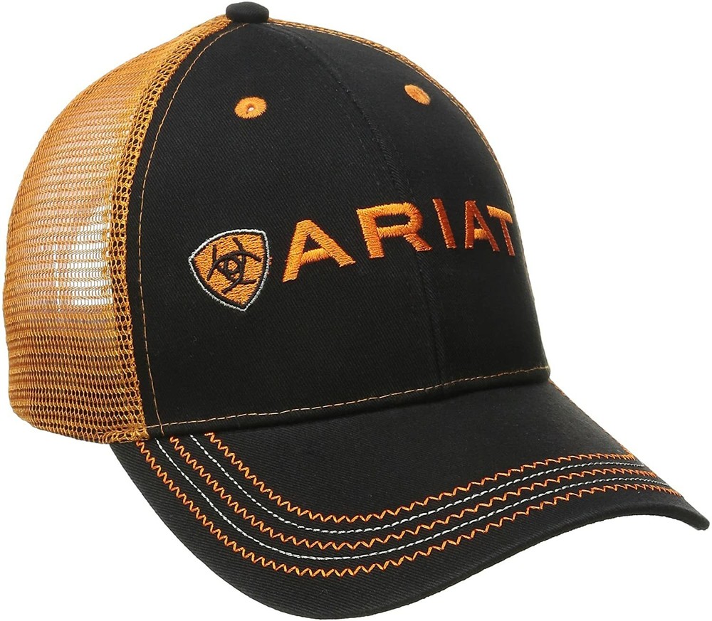 Ariat Mens Adjustable Hook And Loop Mesh Cap Hat (Black/Orange, One Size)