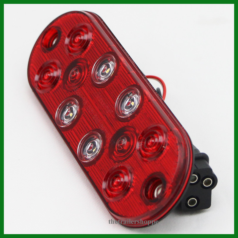 Red & White Low Profile 6" Oval Grommet Mount Stop Tail Turn Back Up LED Light