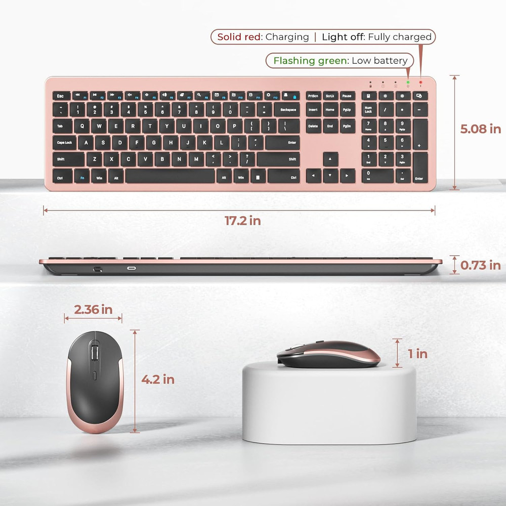 Wireless Keyboard and Mouse Combo, Rechargeable Quiet Keyboard Mouse, Sleek and