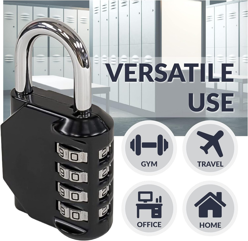 Improved 4-Digit Combination Lock | Outdoor Waterproof Padlock for School, Gym L