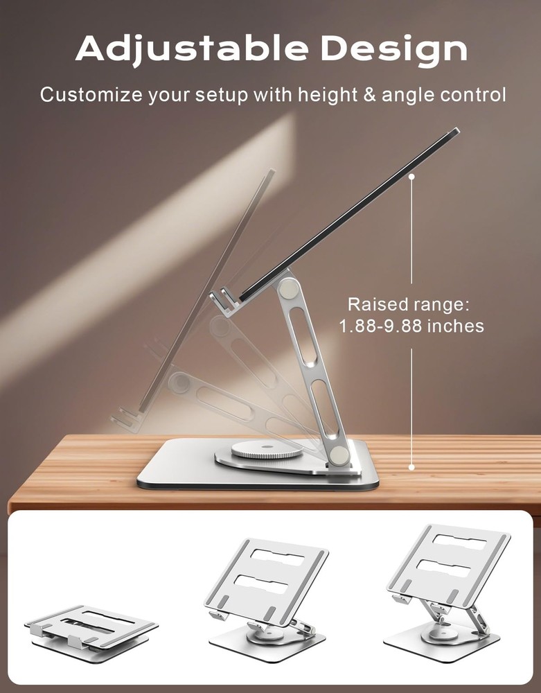 RIWUCT 360° Rotatable Laptop Stand for Desk Adjustable Height, Silver