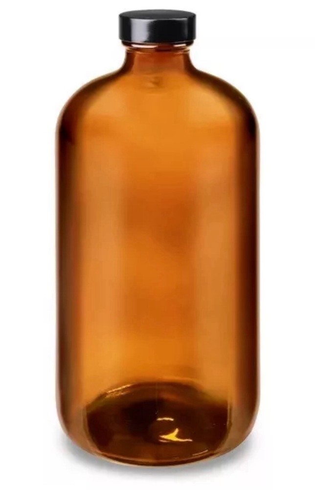 32 oz Amber Glass / Boston Round W Cap