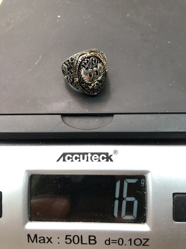 Handmade 925 Sterling Silver Men's Ring Double Eagle Pattern Size : 8 US MAN