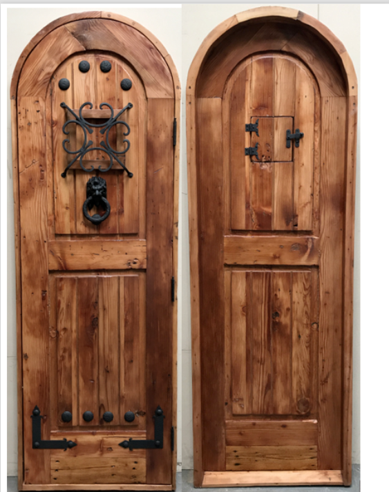 Rustic reclaimed solid lumber arched door wine room castle storybook CUSTOM