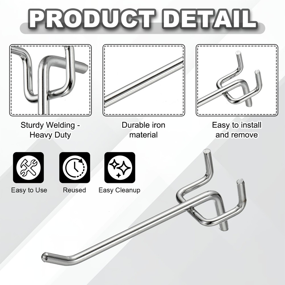 12 Pcs Pegboard Hooks, 3.9" Peg Board Hooks Kit, Silver Tone (1.2mm)