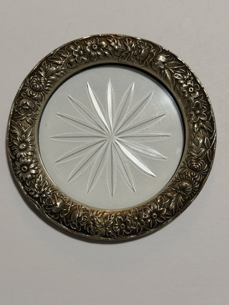 Repousse Coaster Glass Bottom Kirk Son Sterling Silver