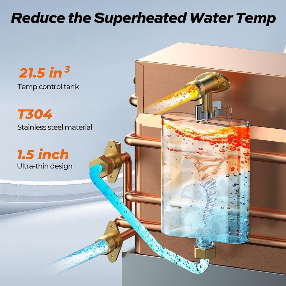 FOGATTI RV Tankless Water Heater InstaShower 8 Pro Mixing Tank 15x15 In DC 12V