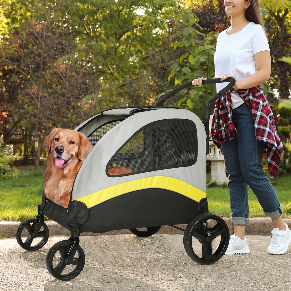 Pet Stroller with 4 Lockable Wheels Folding Cat Dog Travel Stroller Carriage