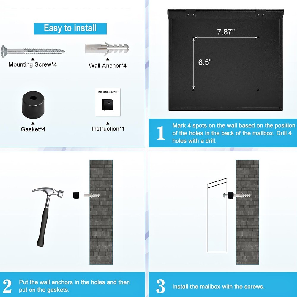 MAIL DELIVERY BOX WITH CODED LOCK WALL MOUNTED SECURITY METAL MAILBOX WITH LID