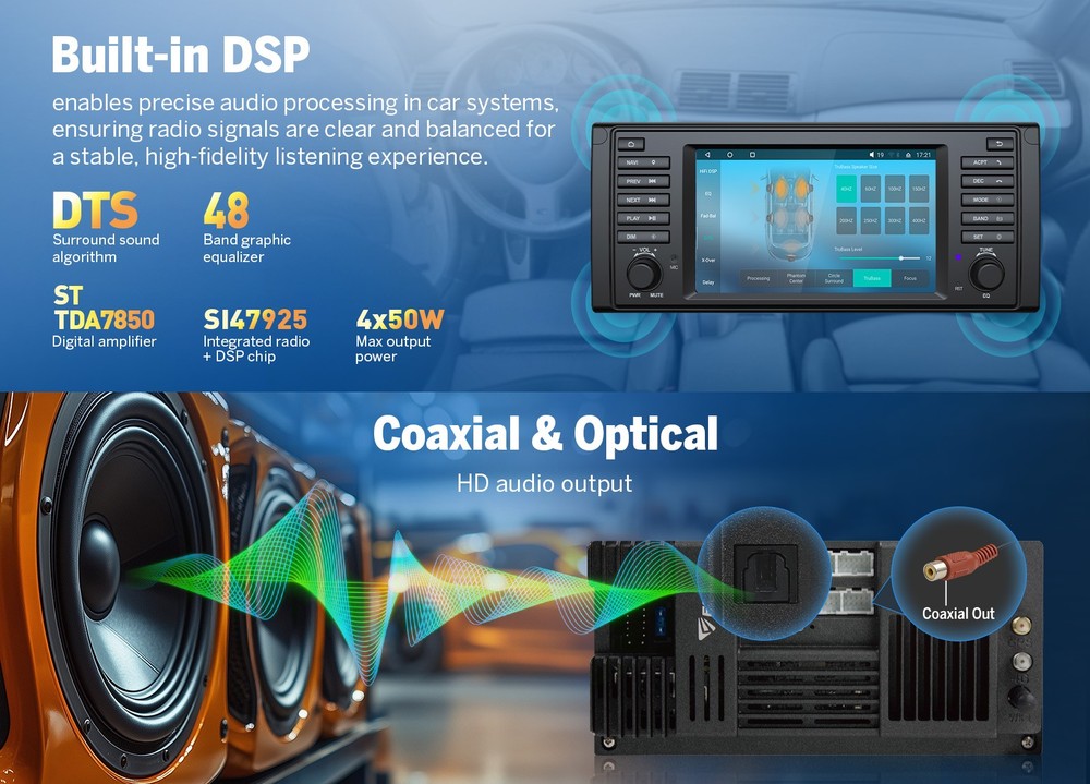 OBD+DVR+For BMW E39 528i 530i 7" 6+64G Android 14 Car Stereo Touchscreen CarPlay