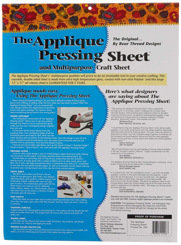 Bear Thread Applique Pressing Sheet 13in x 17in, White